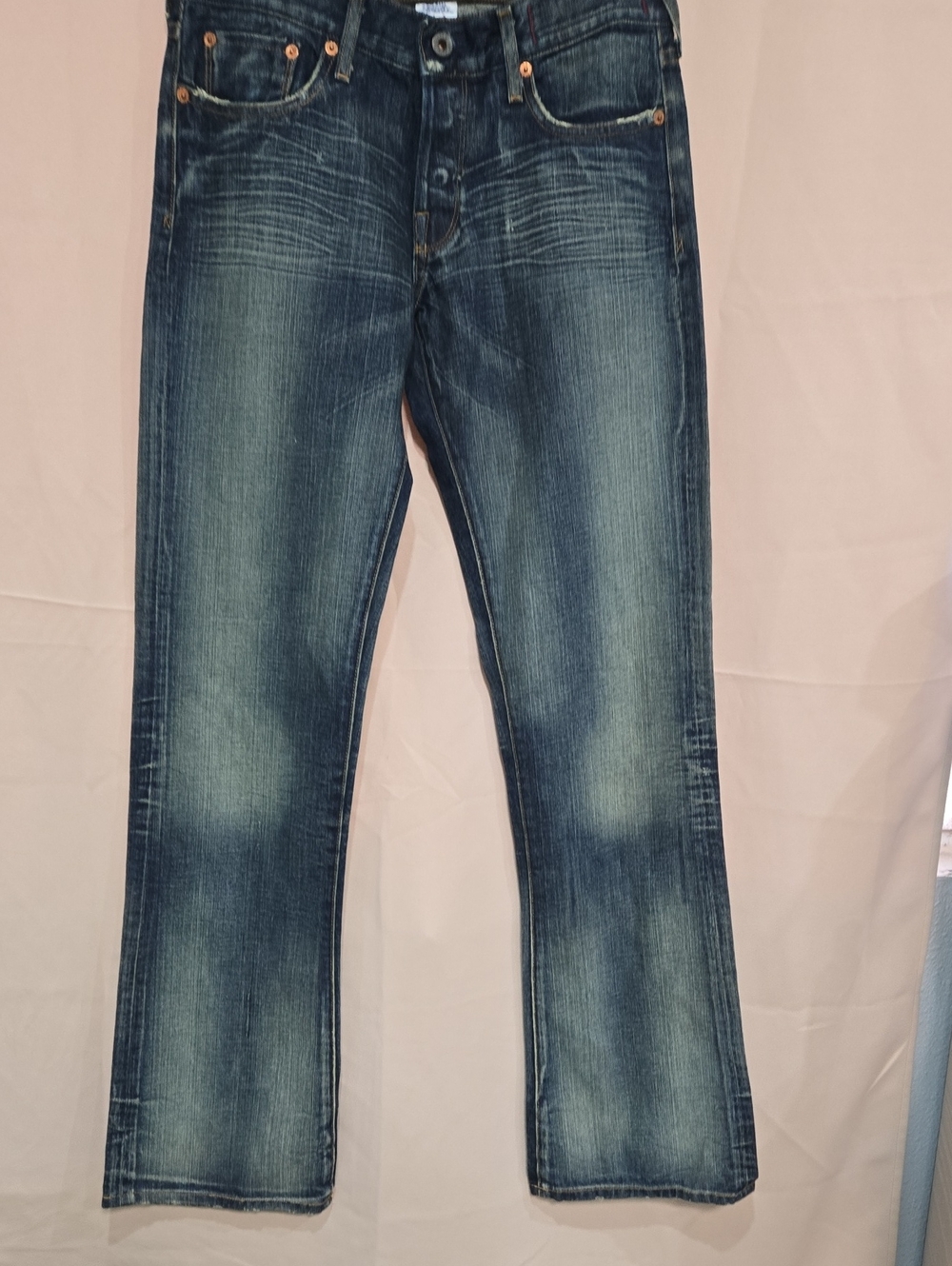 Guess Men's Blue Bootcut Jeans with Faded Wash